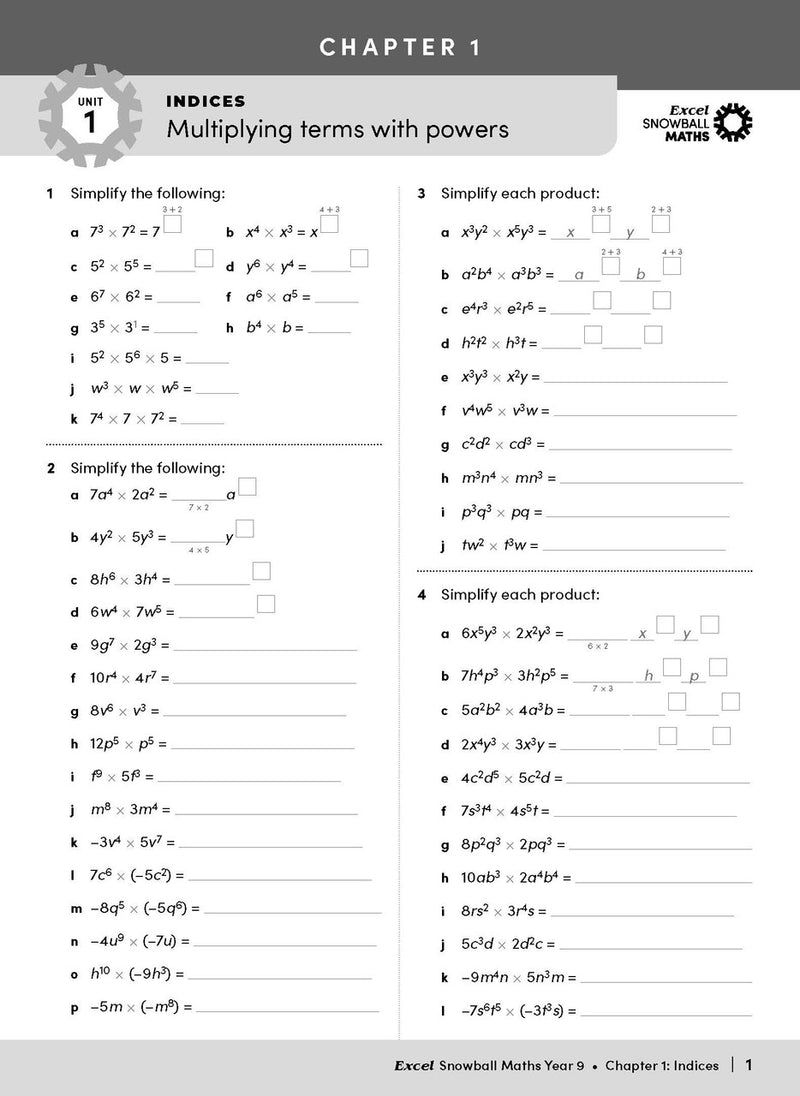 Sample interior page from the Excel Snowball Maths Year 9 book as shown in the Pascal Press product gallery