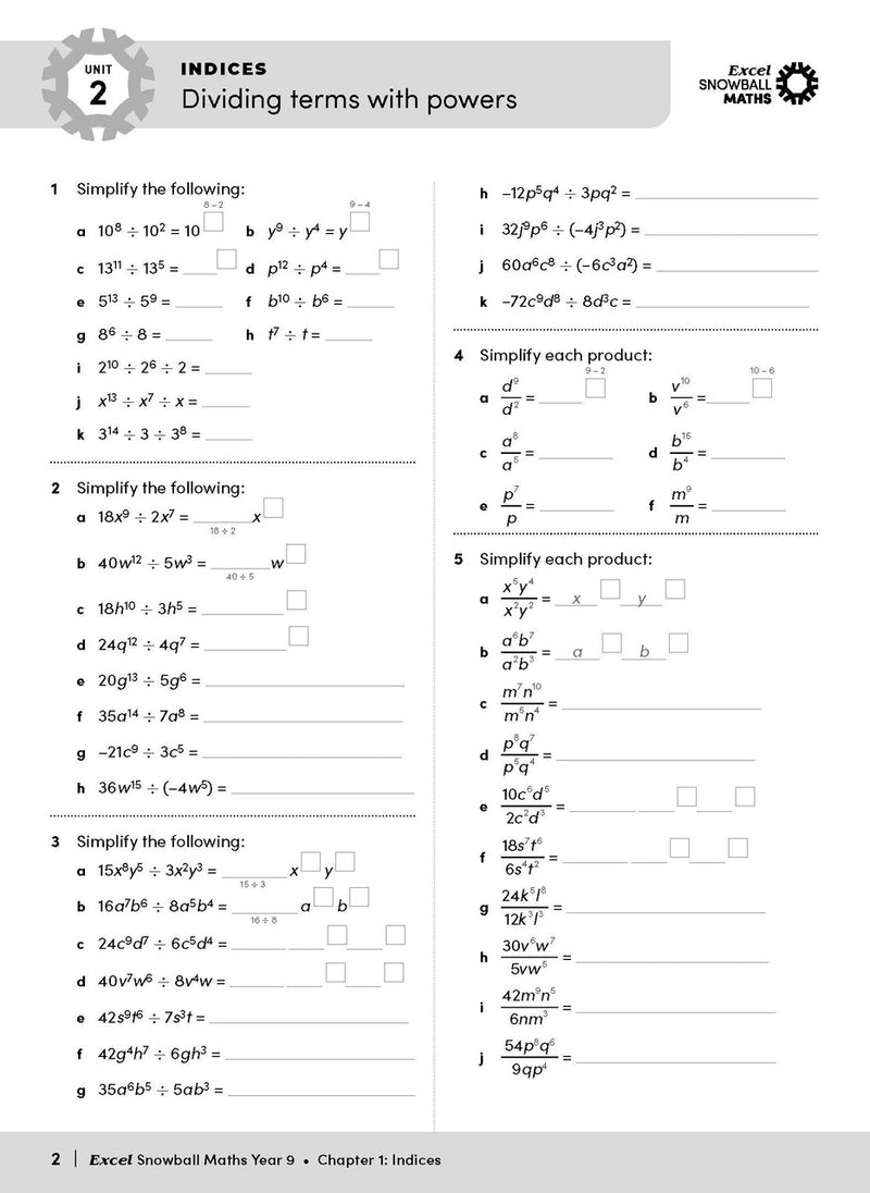 Sample interior page from the Excel Snowball Maths Year 9 book as shown in the Pascal Press product gallery