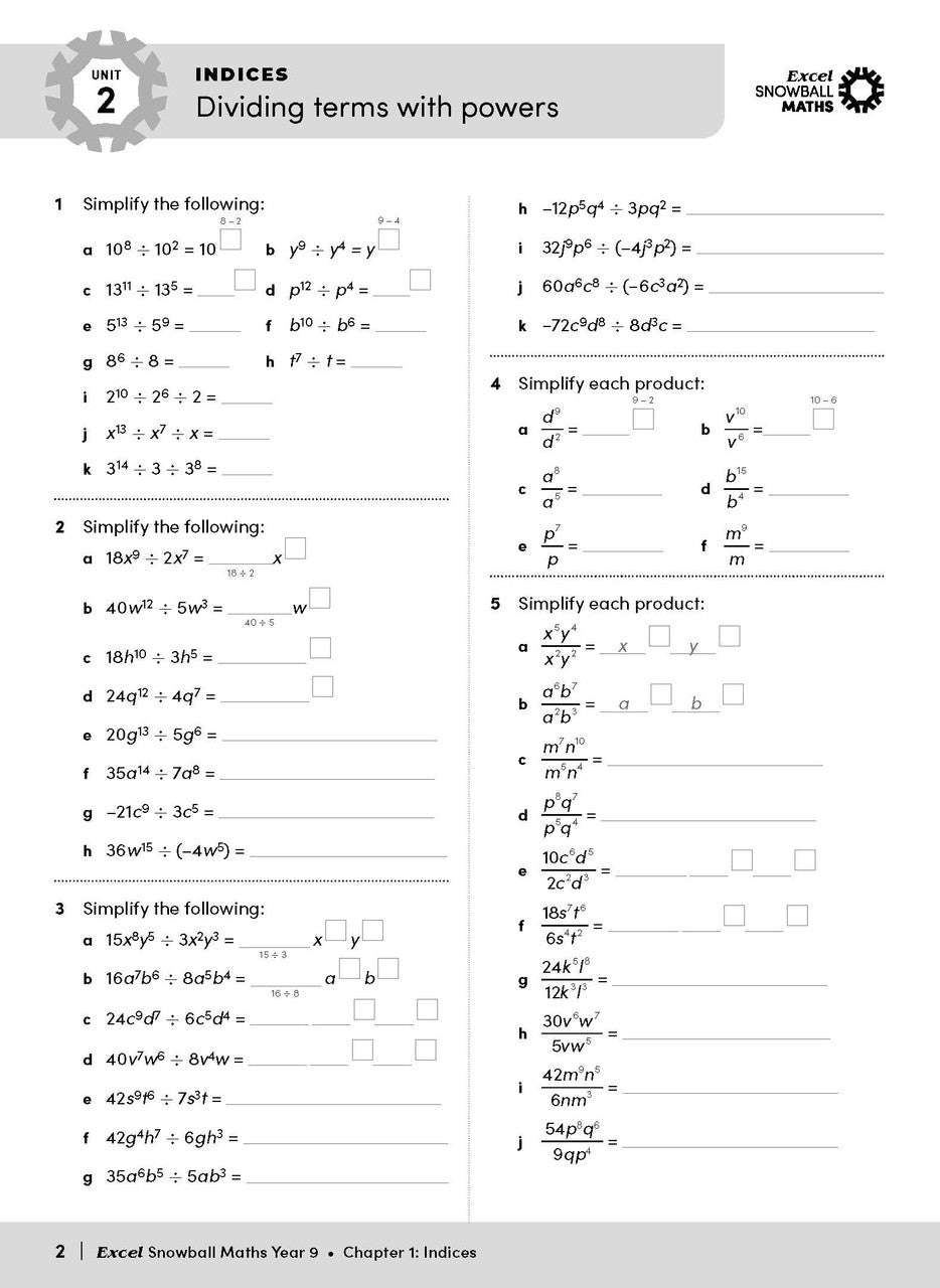 Sample interior page from the Excel Snowball Maths Year 9 book as shown in the Pascal Press product gallery