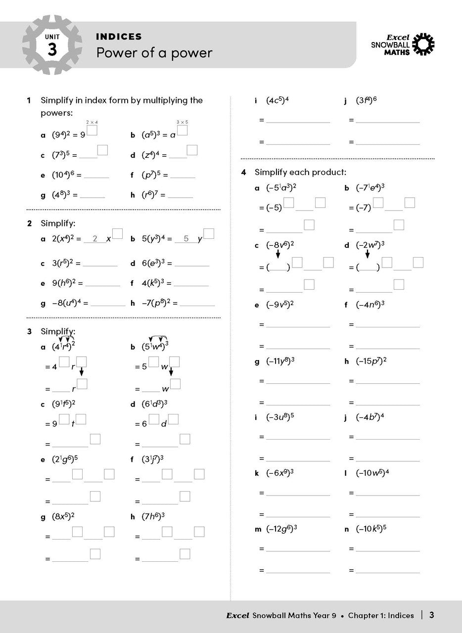 Sample interior page from the Excel Snowball Maths Year 9 book as shown in the Pascal Press product gallery