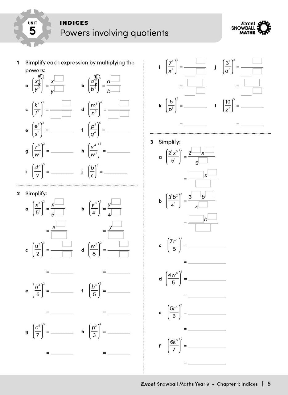 Sample interior page from the Excel Snowball Maths Year 9 book as shown in the Pascal Press product gallery