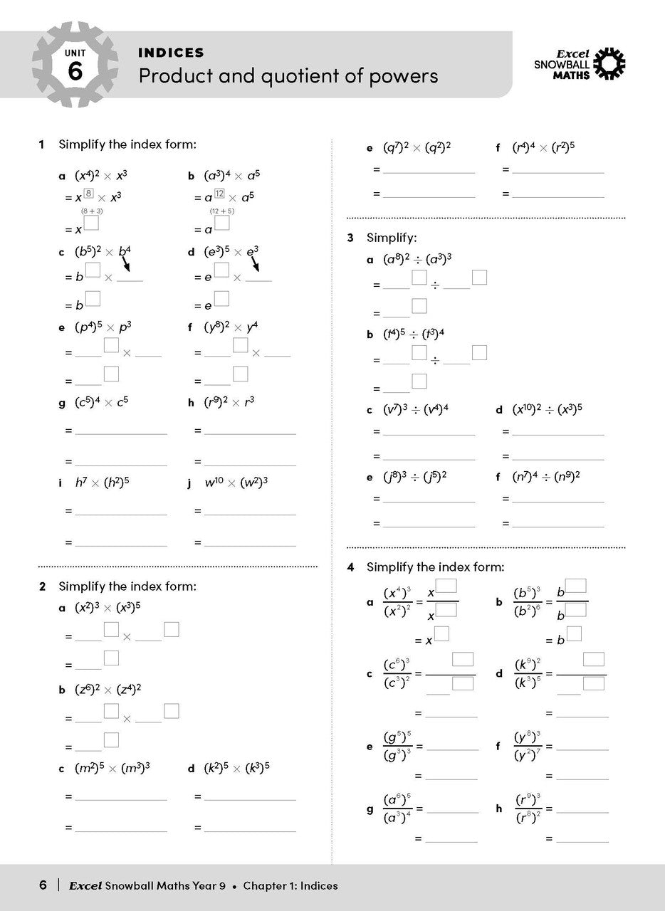 Sample interior page from the Excel Snowball Maths Year 9 book as shown in the Pascal Press product gallery