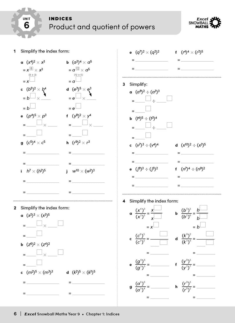 Sample interior page from the Excel Snowball Maths Year 9 book as shown in the Pascal Press product gallery