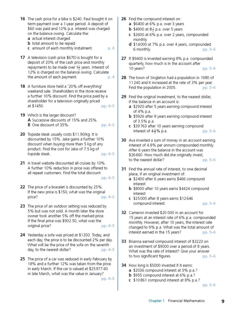 Sample interior page from Excel Study Guide Advanced Mathematics Years 9-10 as shown in the Pascal Press product gallery, giving a preview of the layout and content