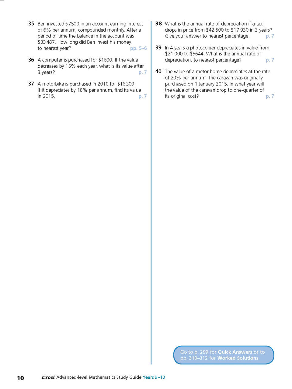 Sample interior page from Excel Study Guide Advanced Mathematics Years 9-10 as shown in the Pascal Press product gallery, giving a preview of the layout and content