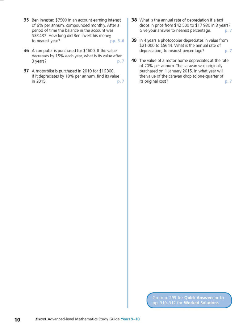 Sample interior page from Excel Study Guide Advanced Mathematics Years 9-10 as shown in the Pascal Press product gallery, giving a preview of the layout and content