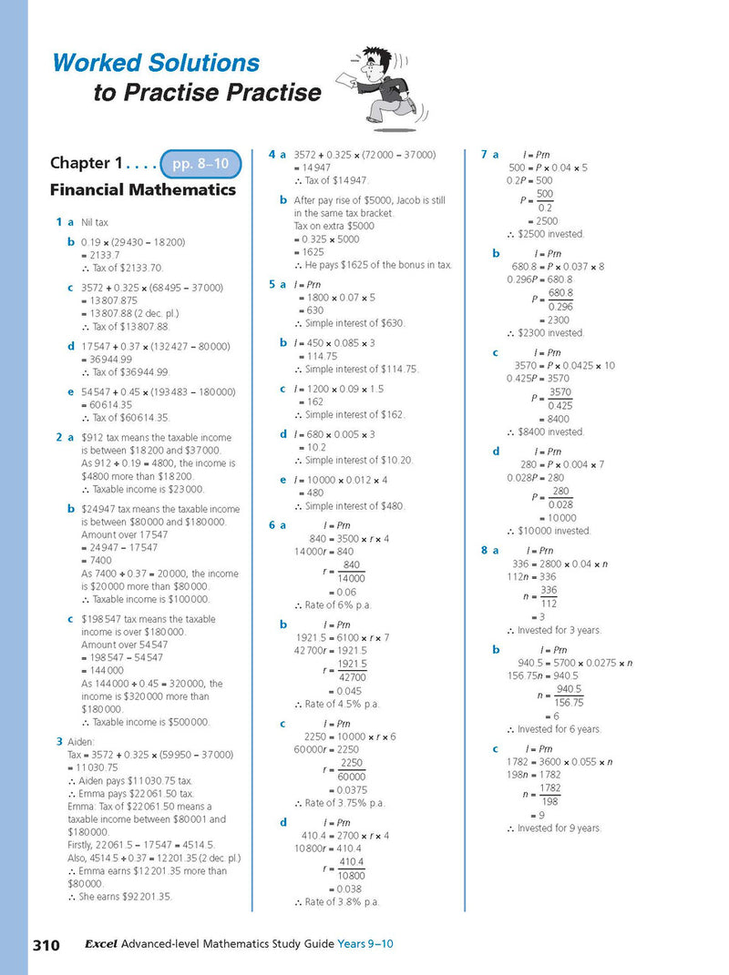 Sample interior page from Excel Study Guide Advanced Mathematics Years 9-10 as shown in the Pascal Press product gallery, giving a preview of the layout and content