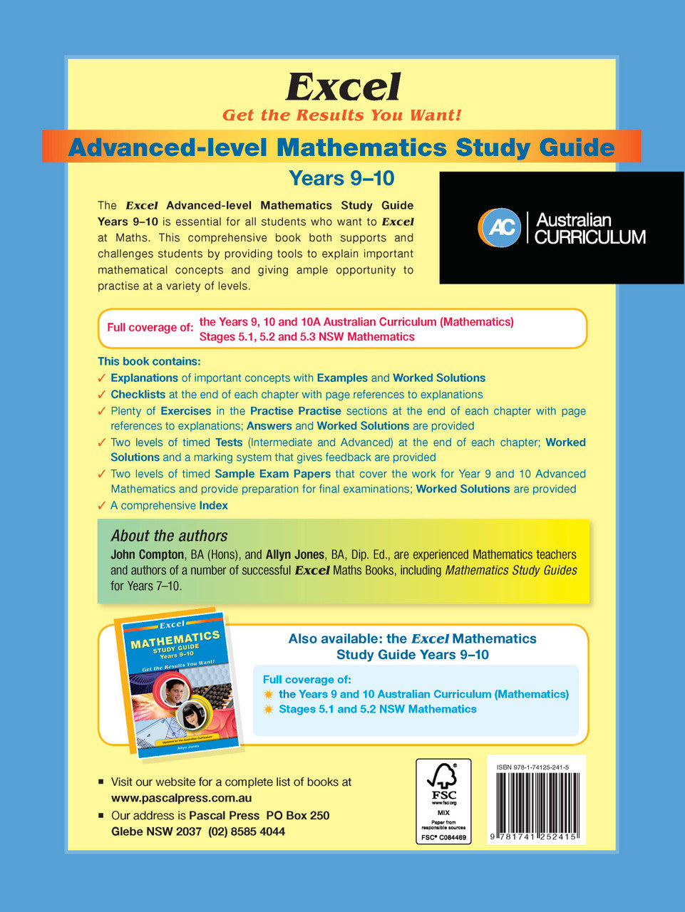 Sample interior page from Excel Study Guide Advanced Mathematics Years 9-10 as shown in the Pascal Press product gallery, giving a preview of the layout and content