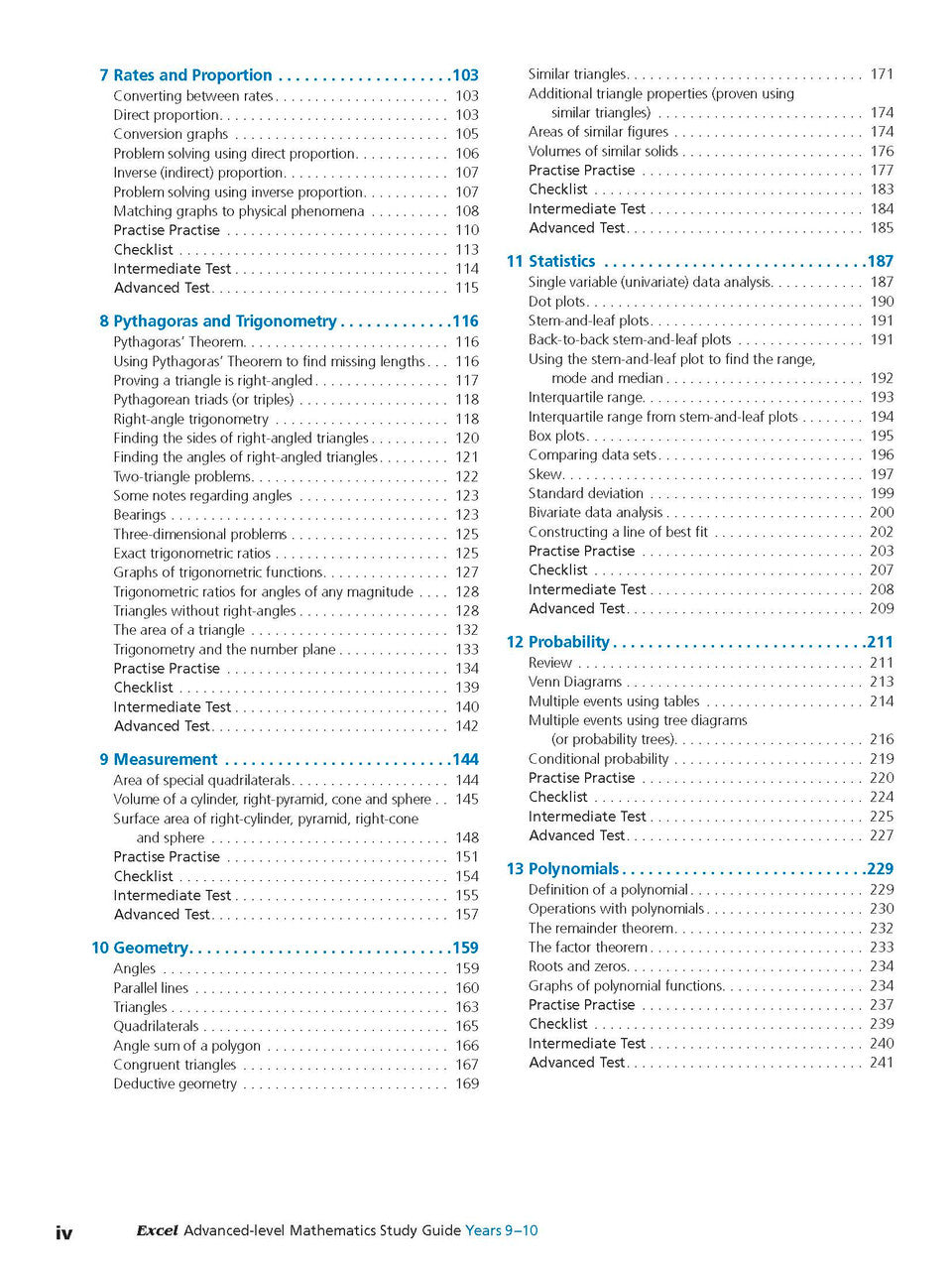 Sample interior page from Excel Study Guide Advanced Mathematics Years 9-10 as shown in the Pascal Press product gallery, giving a preview of the layout and content