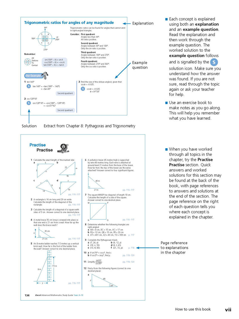 Sample interior page from Excel Study Guide Advanced Mathematics Years 9-10 as shown in the Pascal Press product gallery, giving a preview of the layout and content