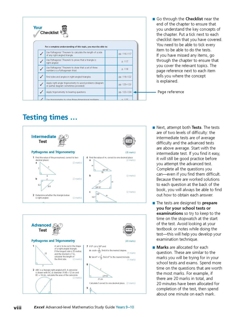 Sample interior page from Excel Study Guide Advanced Mathematics Years 9-10 as shown in the Pascal Press product gallery, giving a preview of the layout and content