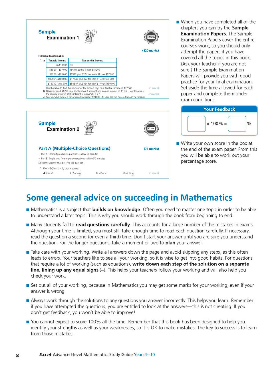 Sample interior page from Excel Study Guide Advanced Mathematics Years 9-10 as shown in the Pascal Press product gallery, giving a preview of the layout and content