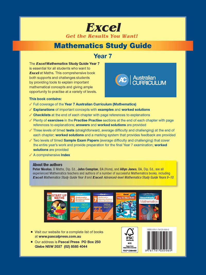Sample interior page from Excel Study Guide Mathematics Year 7 as shown in the Pascal Press product gallery, giving a preview of the layout and content