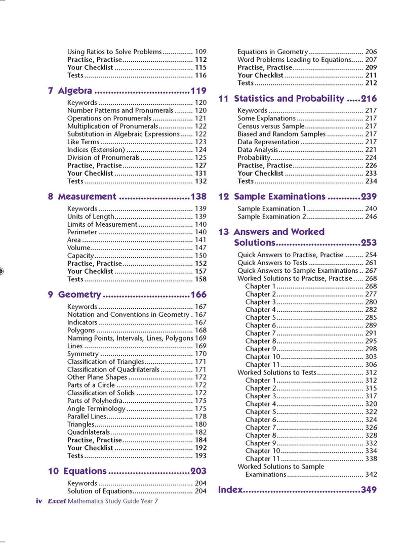 Sample interior page from Excel Study Guide Mathematics Year 7 as shown in the Pascal Press product gallery, giving a preview of the layout and content