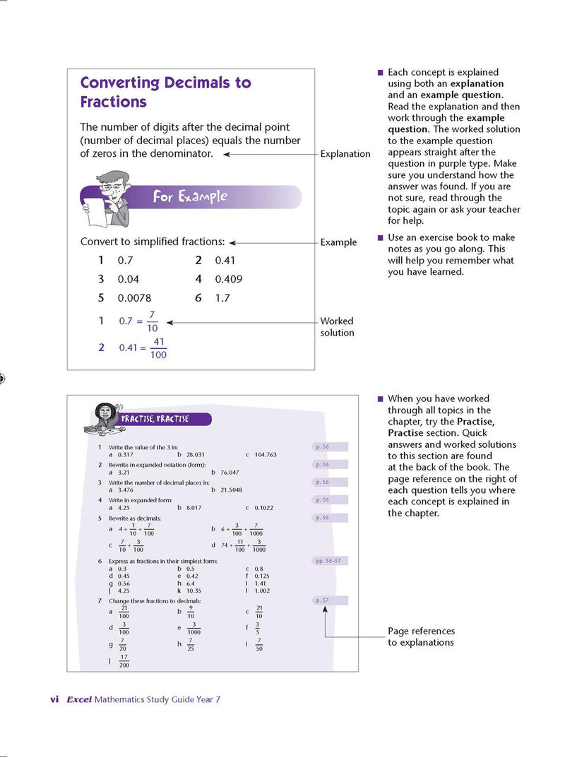 Sample interior page from Excel Study Guide Mathematics Year 7 as shown in the Pascal Press product gallery, giving a preview of the layout and content