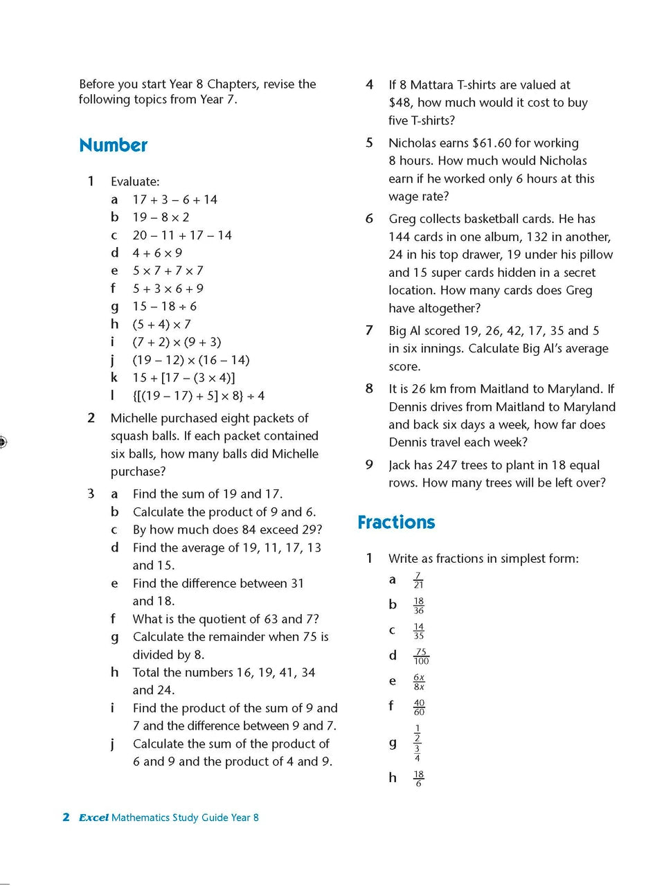 Sample interior page from Excel Study Guide Mathematics Year 8 as shown in the Pascal Press product gallery, giving a preview of the layout and content