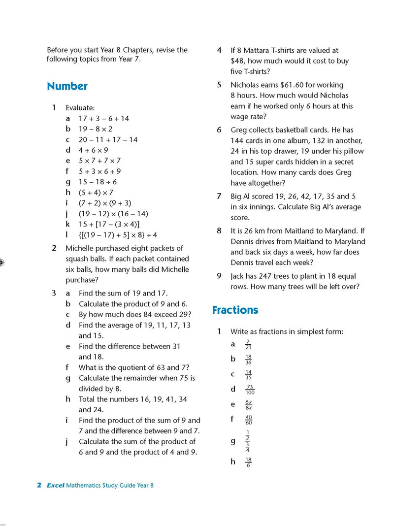 Sample interior page from Excel Study Guide Mathematics Year 8 as shown in the Pascal Press product gallery, giving a preview of the layout and content