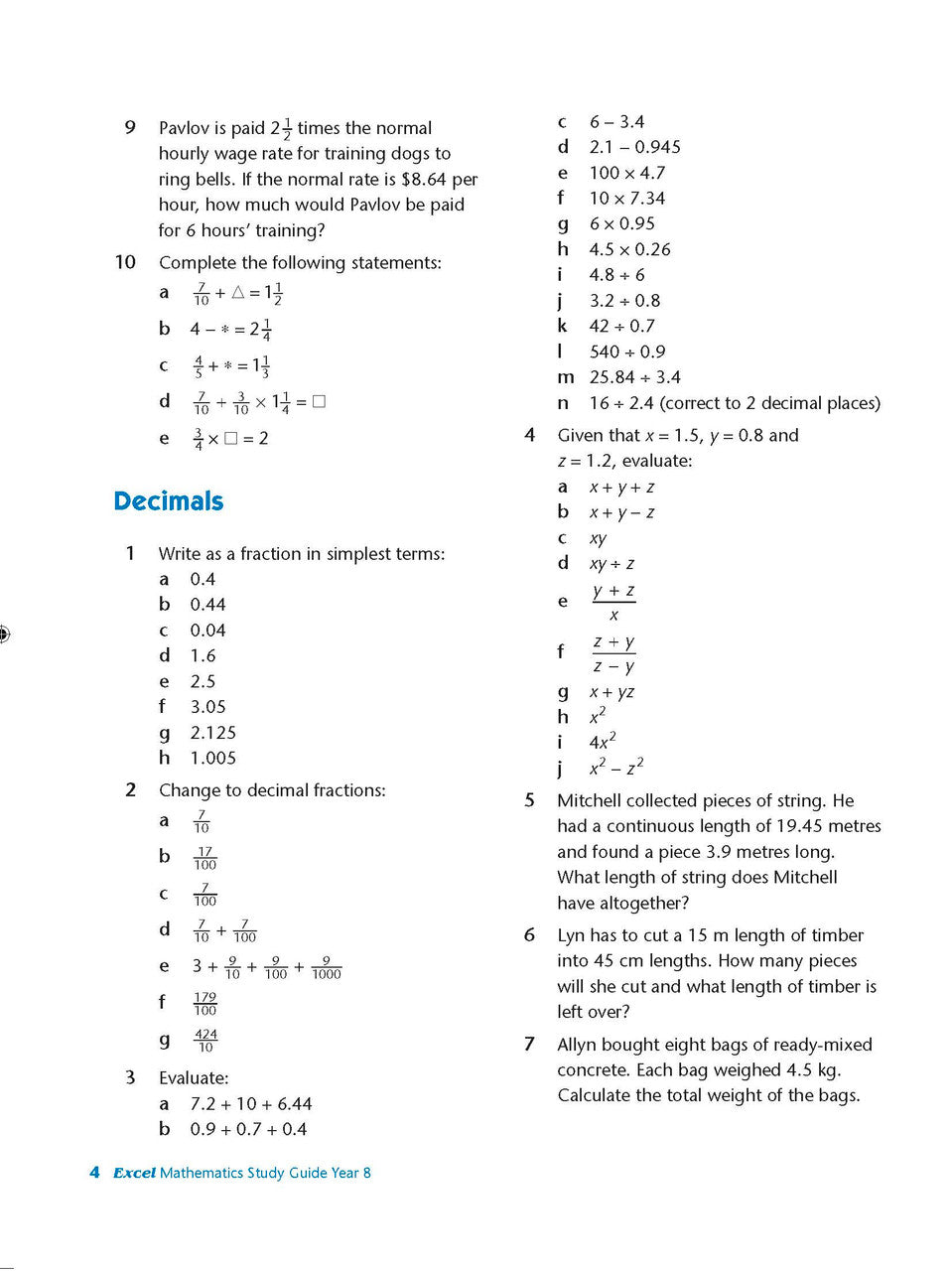 Sample interior page from Excel Study Guide Mathematics Year 8 as shown in the Pascal Press product gallery, giving a preview of the layout and content