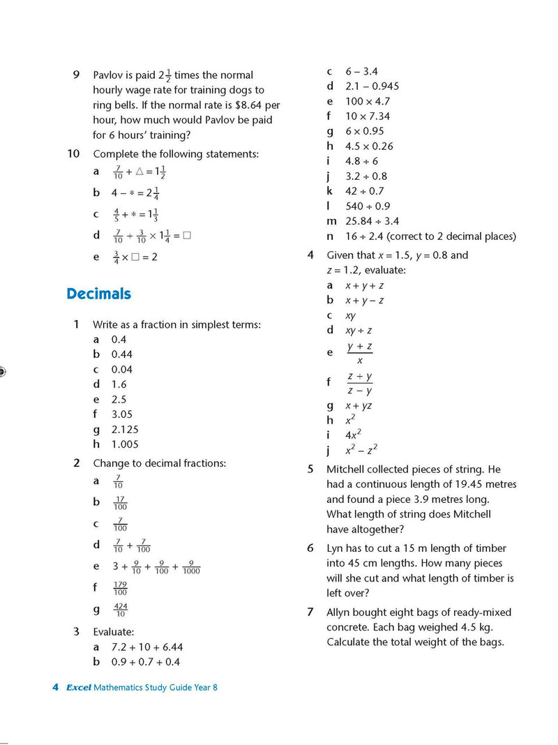 Sample interior page from Excel Study Guide Mathematics Year 8 as shown in the Pascal Press product gallery, giving a preview of the layout and content