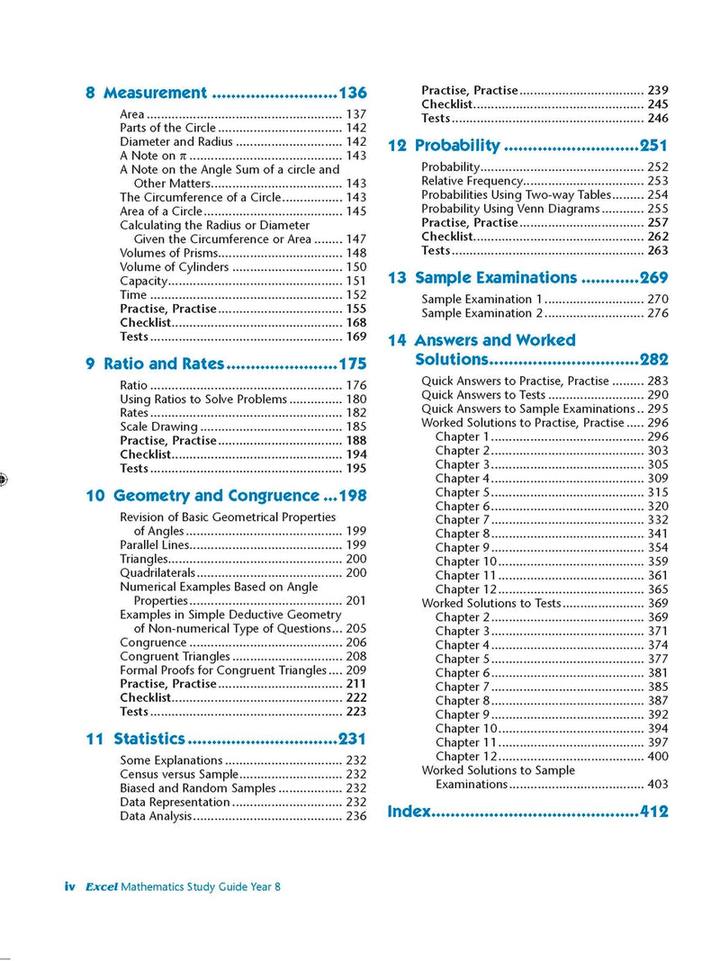 Sample interior page from Excel Study Guide Mathematics Year 8 as shown in the Pascal Press product gallery, giving a preview of the layout and content
