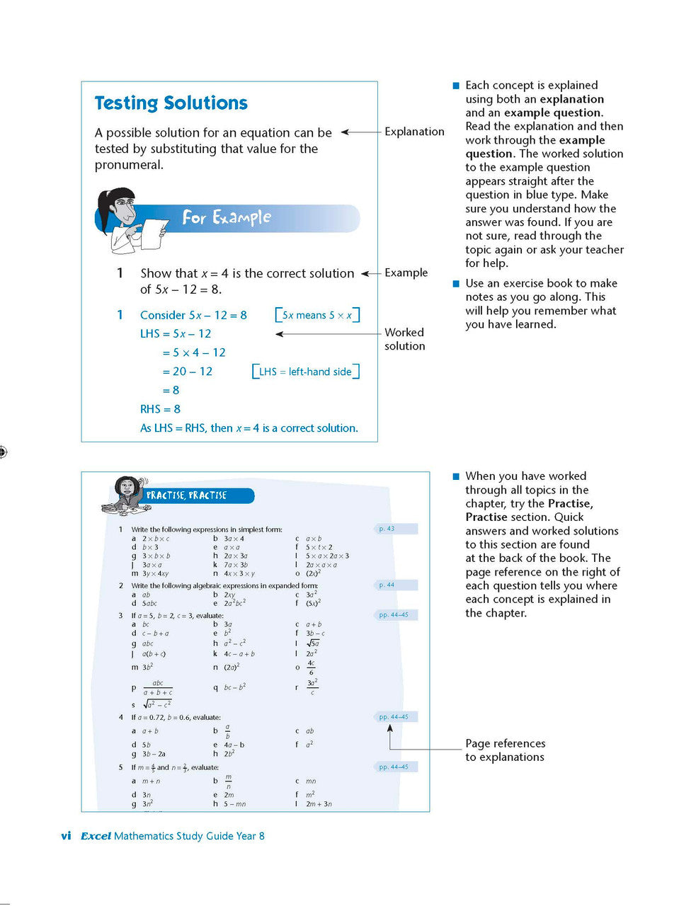 Sample interior page from Excel Study Guide Mathematics Year 8 as shown in the Pascal Press product gallery, giving a preview of the layout and content