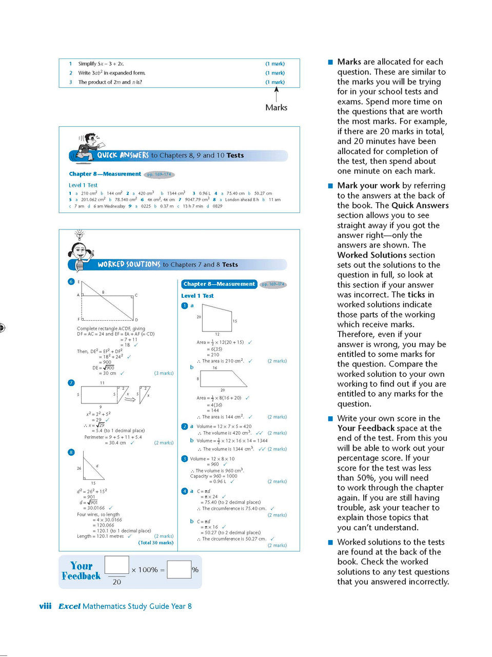Sample interior page from Excel Study Guide Mathematics Year 8 as shown in the Pascal Press product gallery, giving a preview of the layout and content