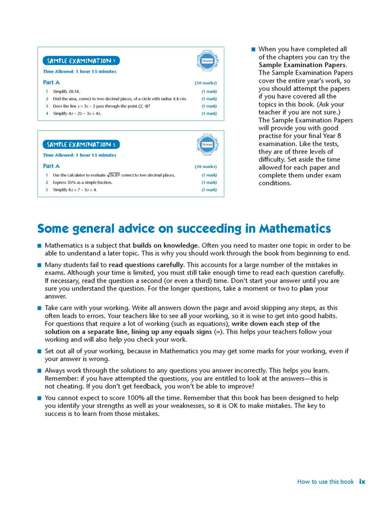 Sample interior page from Excel Study Guide Mathematics Year 8 as shown in the Pascal Press product gallery, giving a preview of the layout and content