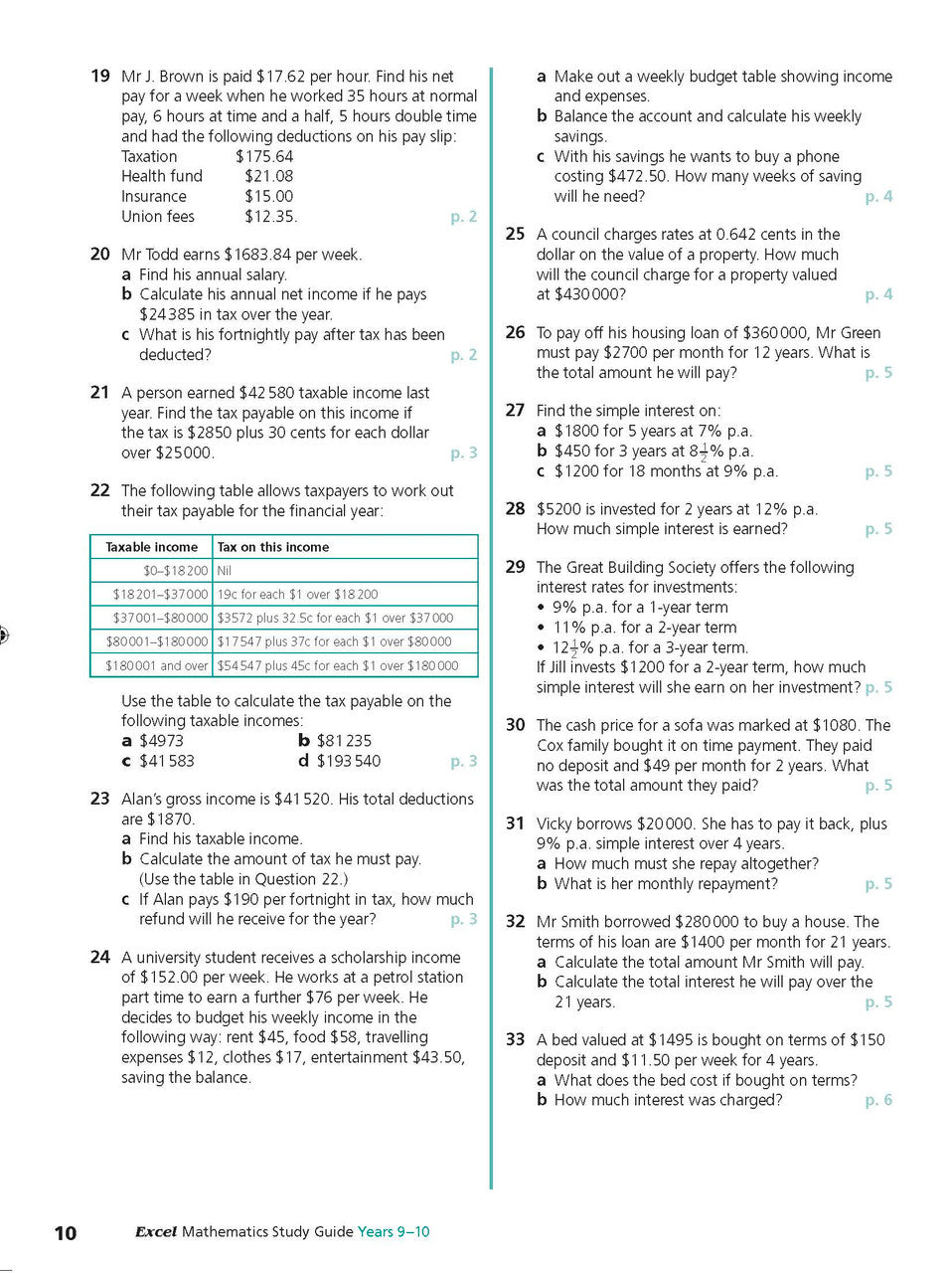 Sample interior page from Excel Study Guide Mathematics Years 9-10 as shown in the Pascal Press product gallery, giving a preview of the layout and content