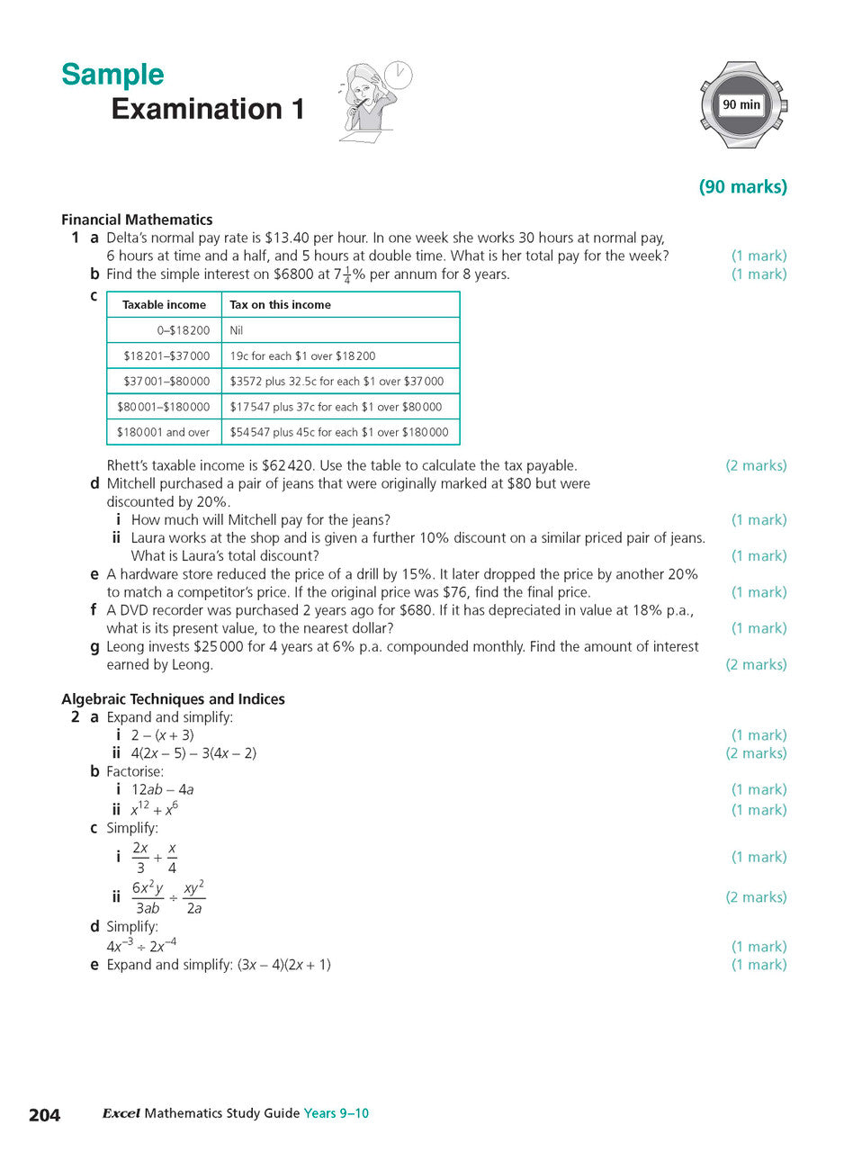 Sample interior page from Excel Study Guide Mathematics Years 9-10 as shown in the Pascal Press product gallery, giving a preview of the layout and content