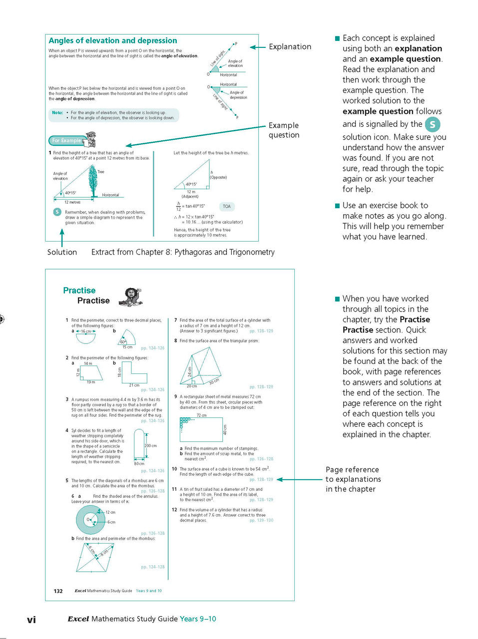 Sample interior page from Excel Study Guide Mathematics Years 9-10 as shown in the Pascal Press product gallery, giving a preview of the layout and content