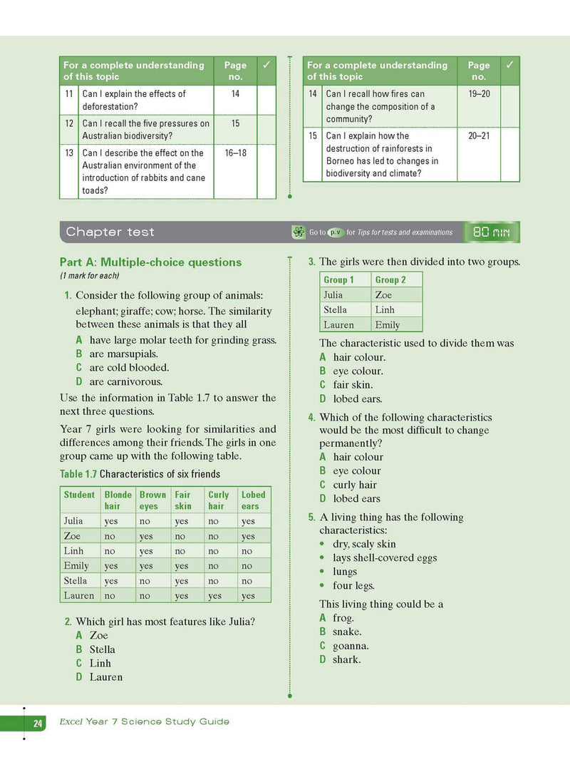 Sample interior page from Excel Study Guide Science Year 7 as shown in the Pascal Press product gallery, giving a preview of the layout and content