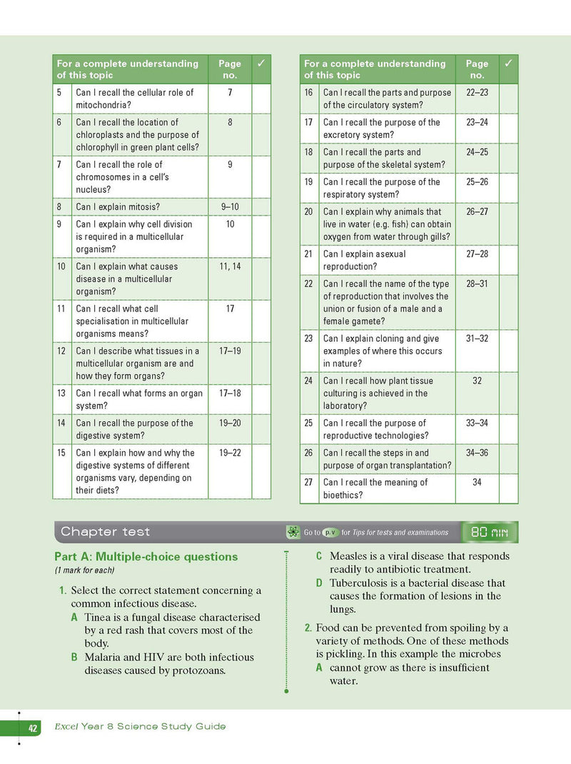 Sample interior page from Excel Study Guide Science Year 8 as shown in the Pascal Press product gallery, giving a preview of the layout and content