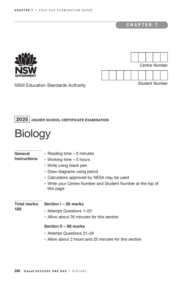 Sample interior page from Excel Success One HSC Biology 2026 Edition as shown in the Pascal Press product gallery