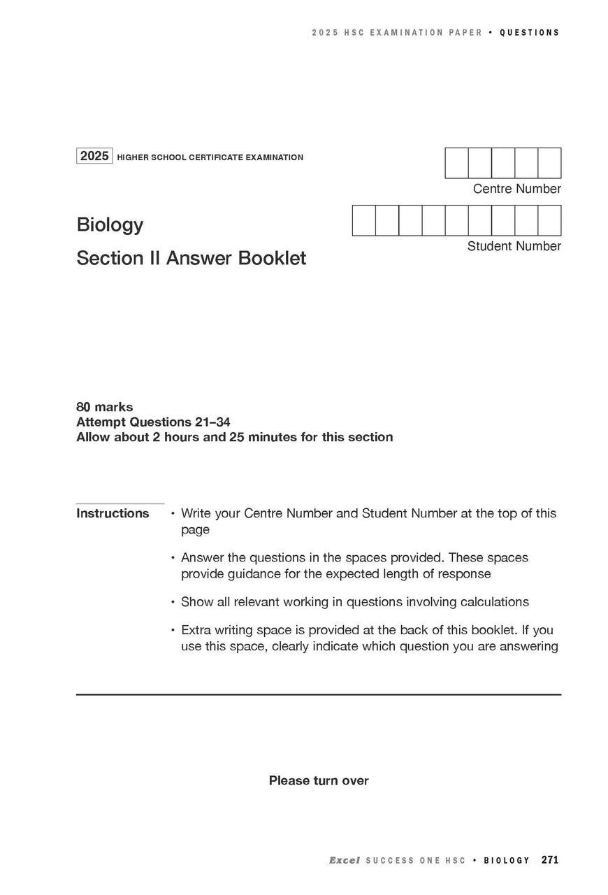 Sample interior page from Excel Success One HSC Biology 2026 Edition as shown in the Pascal Press product gallery