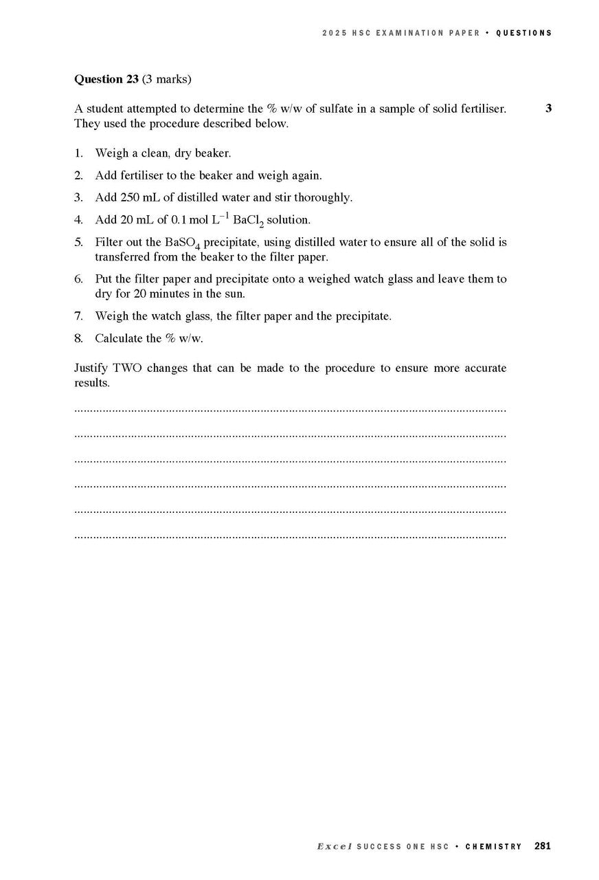Sample interior page from Excel Success One HSC Chemistry 2026 Edition as shown in the Pascal Press product gallery