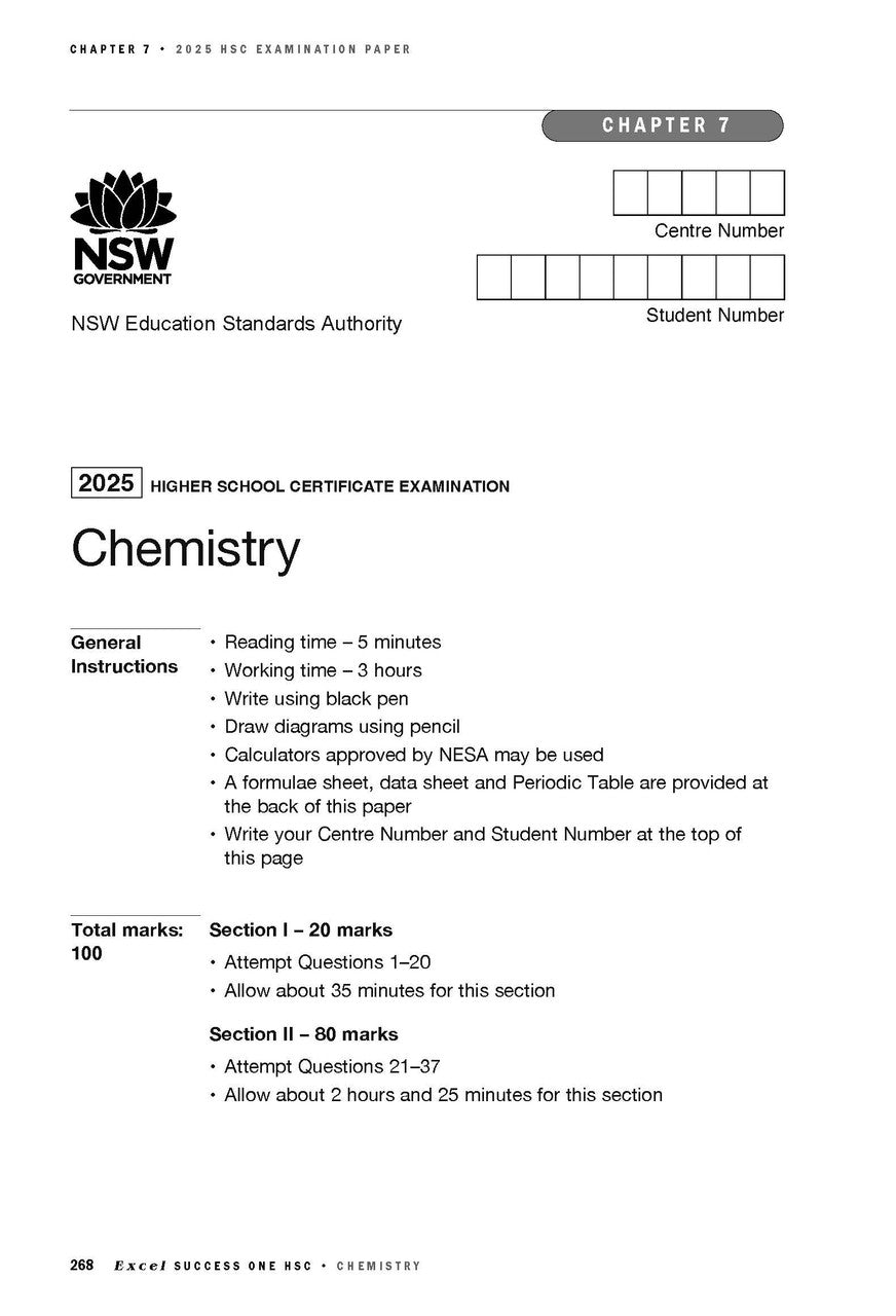 Sample interior page from Excel Success One HSC Chemistry 2026 Edition as shown in the Pascal Press product gallery