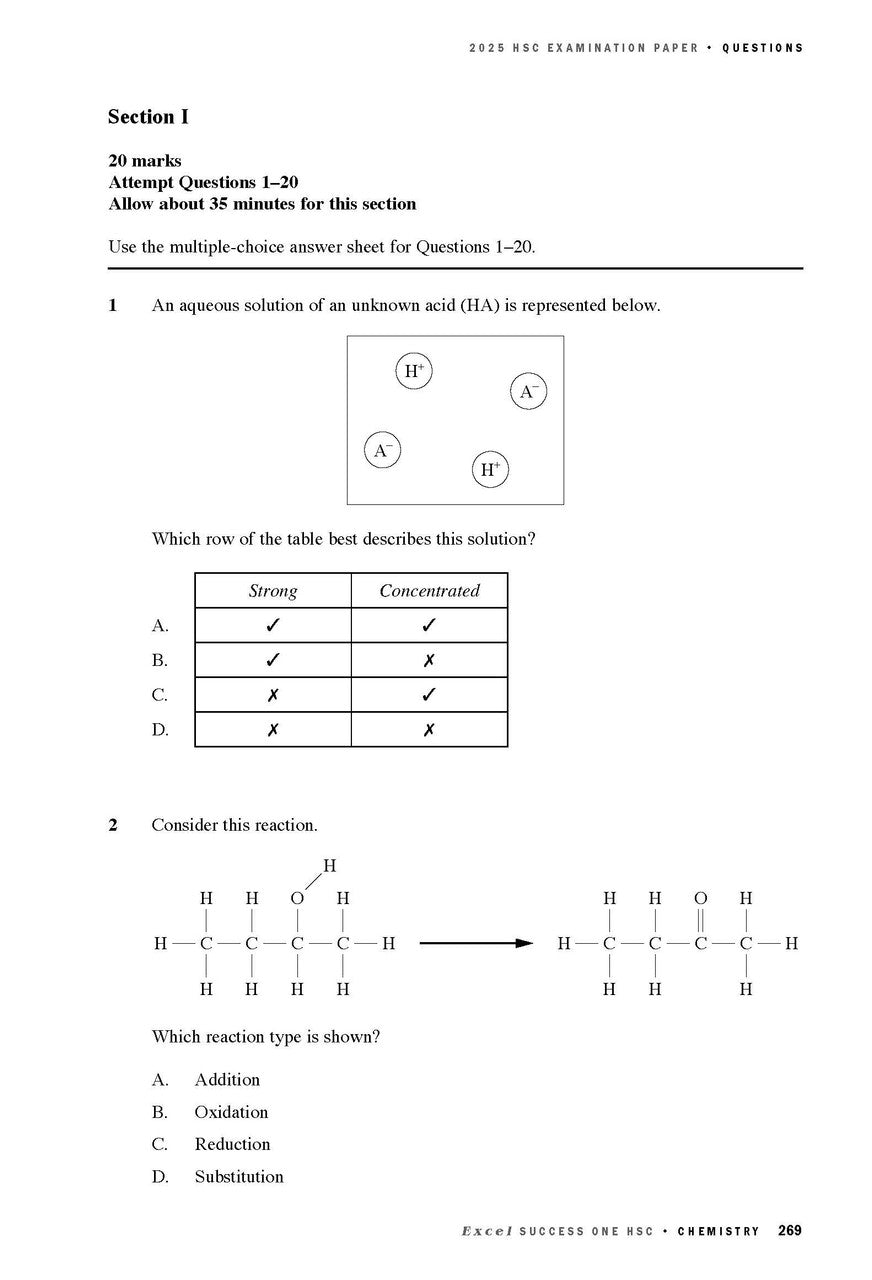 Sample interior page from Excel Success One HSC Chemistry 2026 Edition as shown in the Pascal Press product gallery