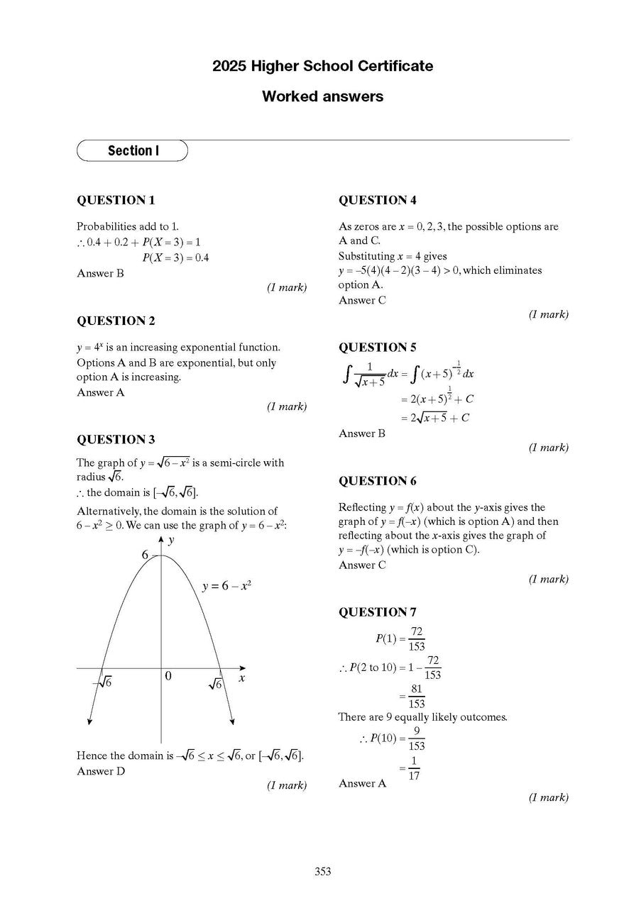 Sample interior page from Excel Success One HSC Mathematics Advanced 2026 Edition as shown in the Pascal Press product gallery