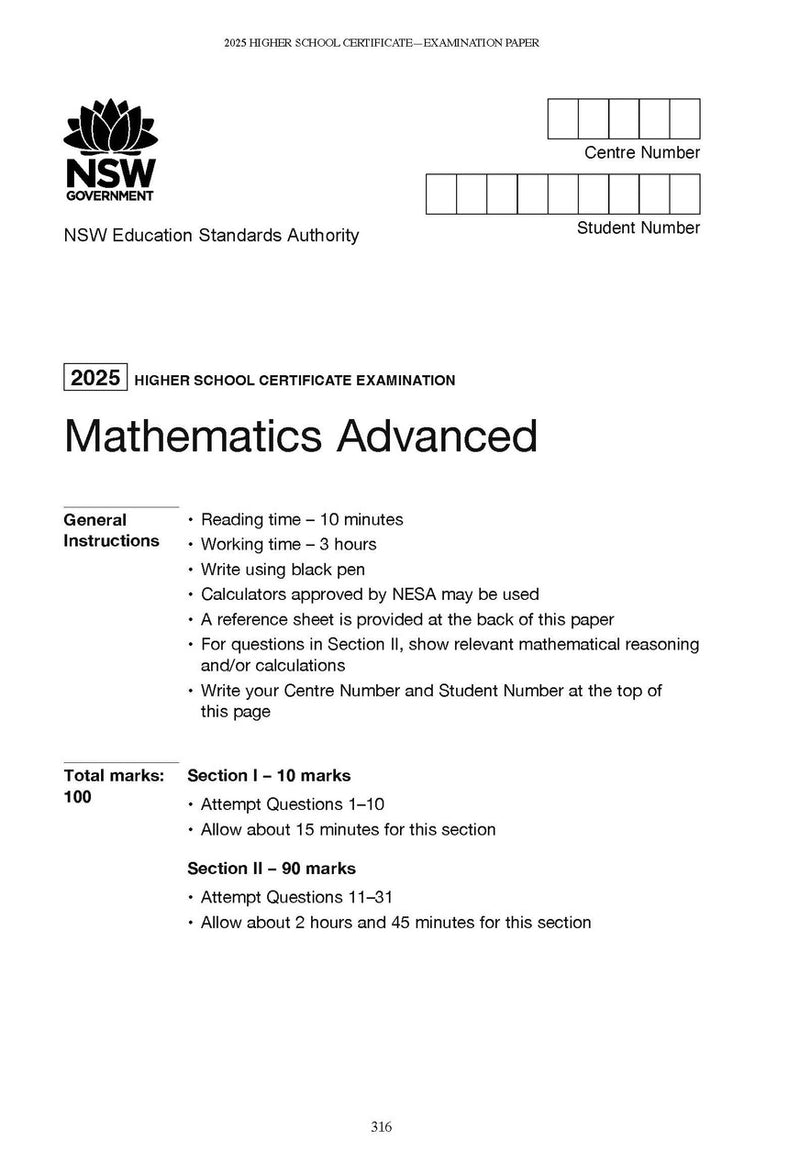 Sample interior page from Excel Success One HSC Mathematics Advanced 2026 Edition as shown in the Pascal Press product gallery