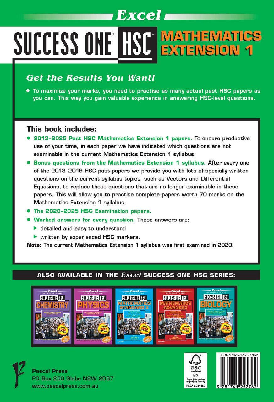 Sample interior page from Excel Success One HSC Mathematics Extension 1 2026 Edition as shown in the Pascal Press product gallery