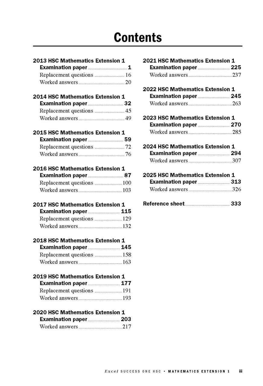 Sample interior page from Excel Success One HSC Mathematics Extension 1 2026 Edition as shown in the Pascal Press product gallery