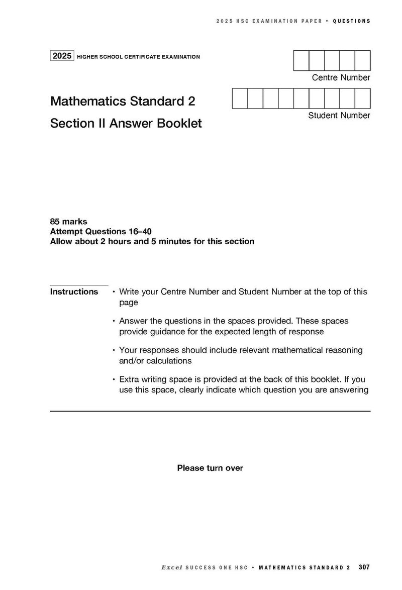 Sample interior page from Excel Success One HSC Mathematics Standard 2 2026 Edition as shown in the Pascal Press product gallery