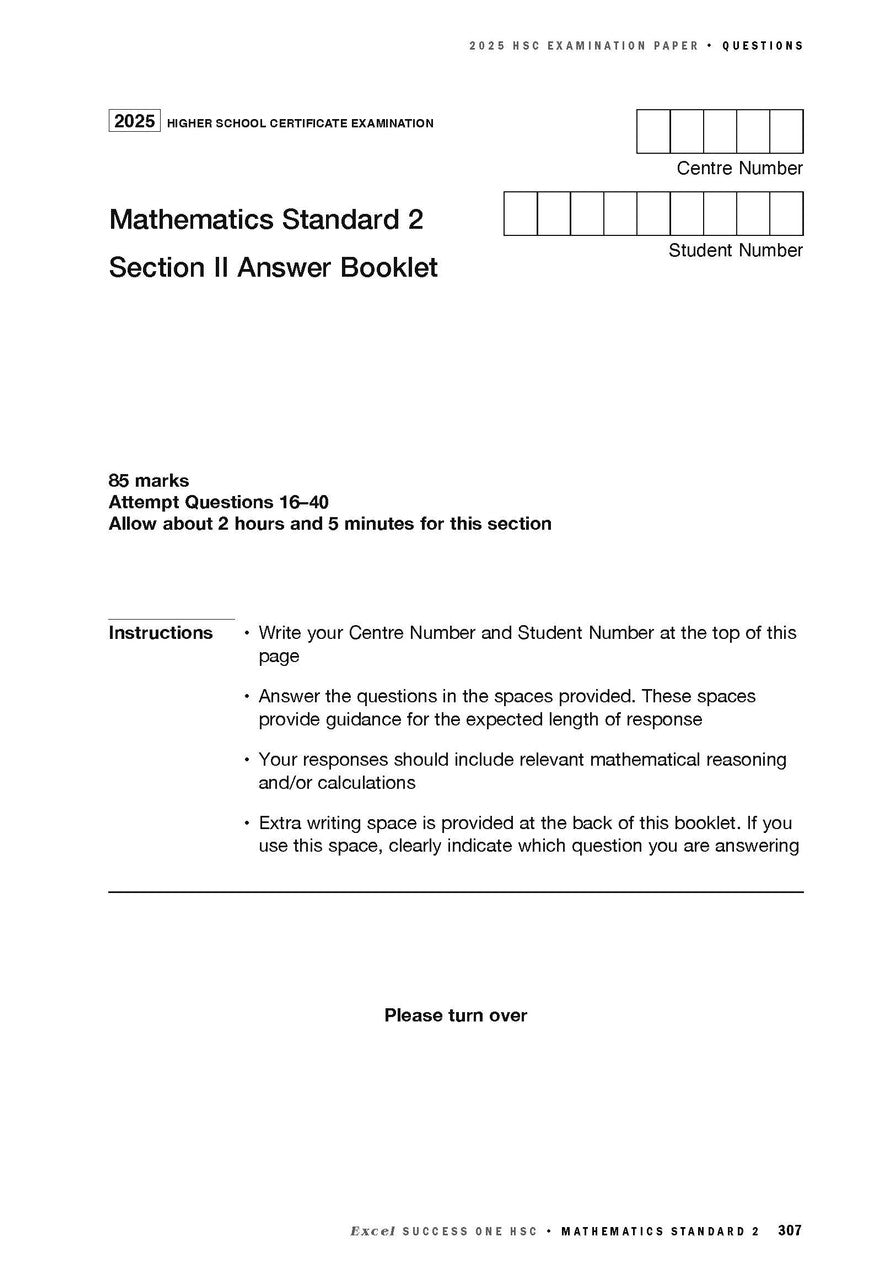 Sample interior page from Excel Success One HSC Mathematics Standard 2 2026 Edition as shown in the Pascal Press product gallery