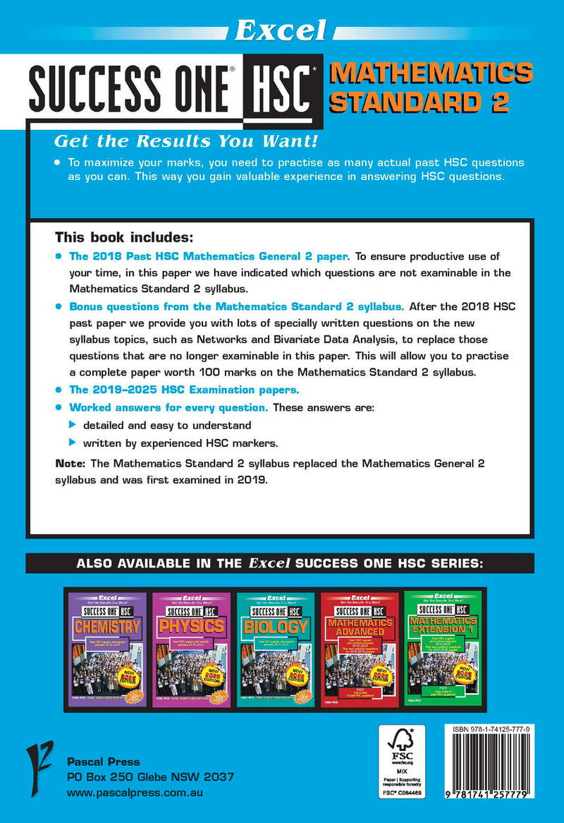Sample interior page from Excel Success One HSC Mathematics Standard 2 2026 Edition as shown in the Pascal Press product gallery