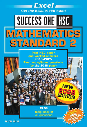 Front cover of Excel Success One HSC Mathematics Standard 2 2026 Edition, a Pascal Press paperback for senior secondary students