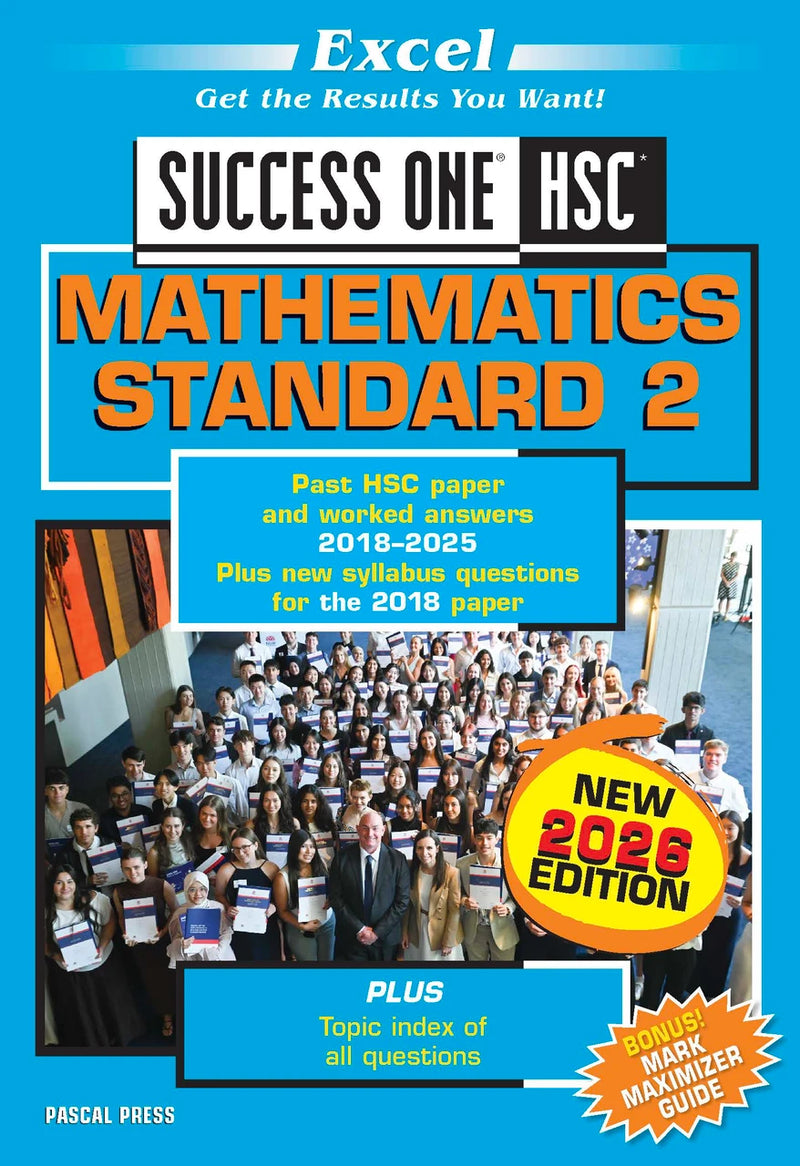 Front cover of Excel Success One HSC Mathematics Standard 2 2026 Edition, a Pascal Press paperback for senior secondary students