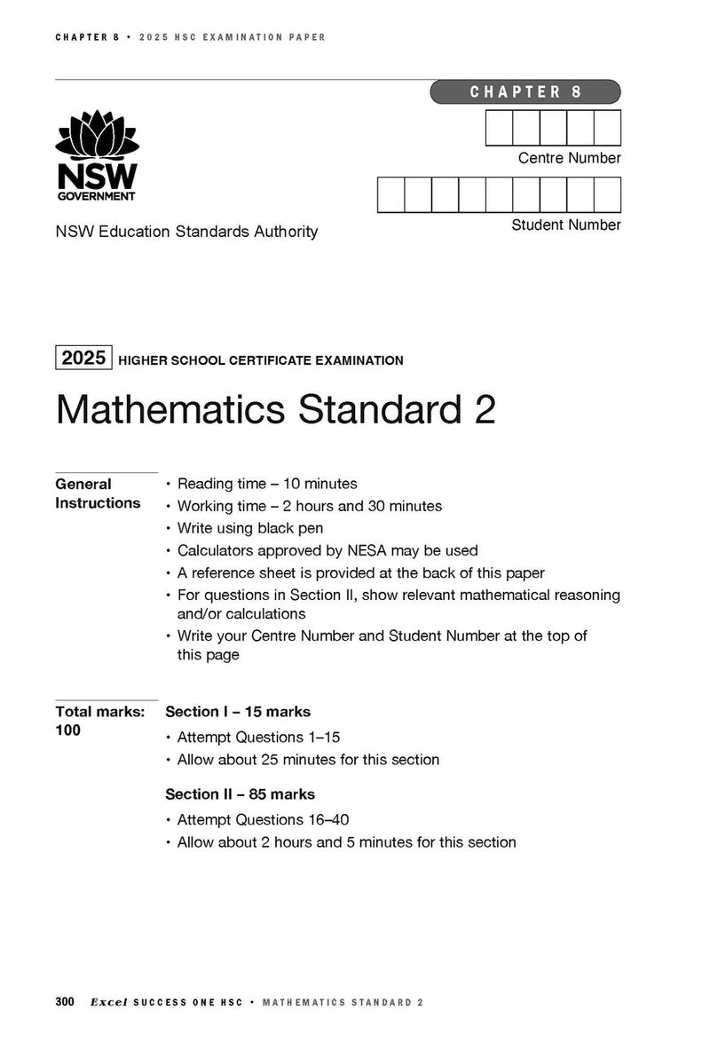 Sample interior page from Excel Success One HSC Mathematics Standard 2 2026 Edition as shown in the Pascal Press product gallery