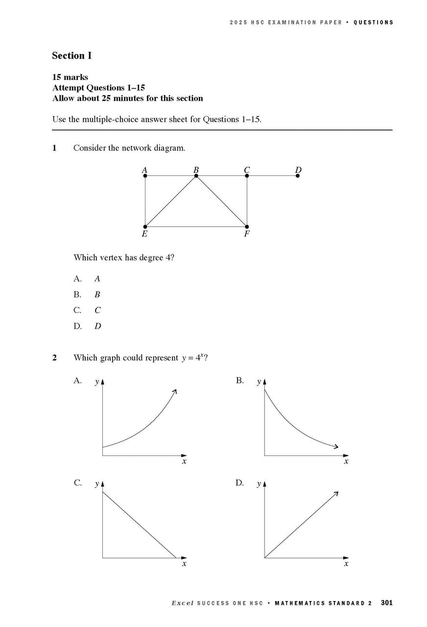 Sample interior page from Excel Success One HSC Mathematics Standard 2 2026 Edition as shown in the Pascal Press product gallery