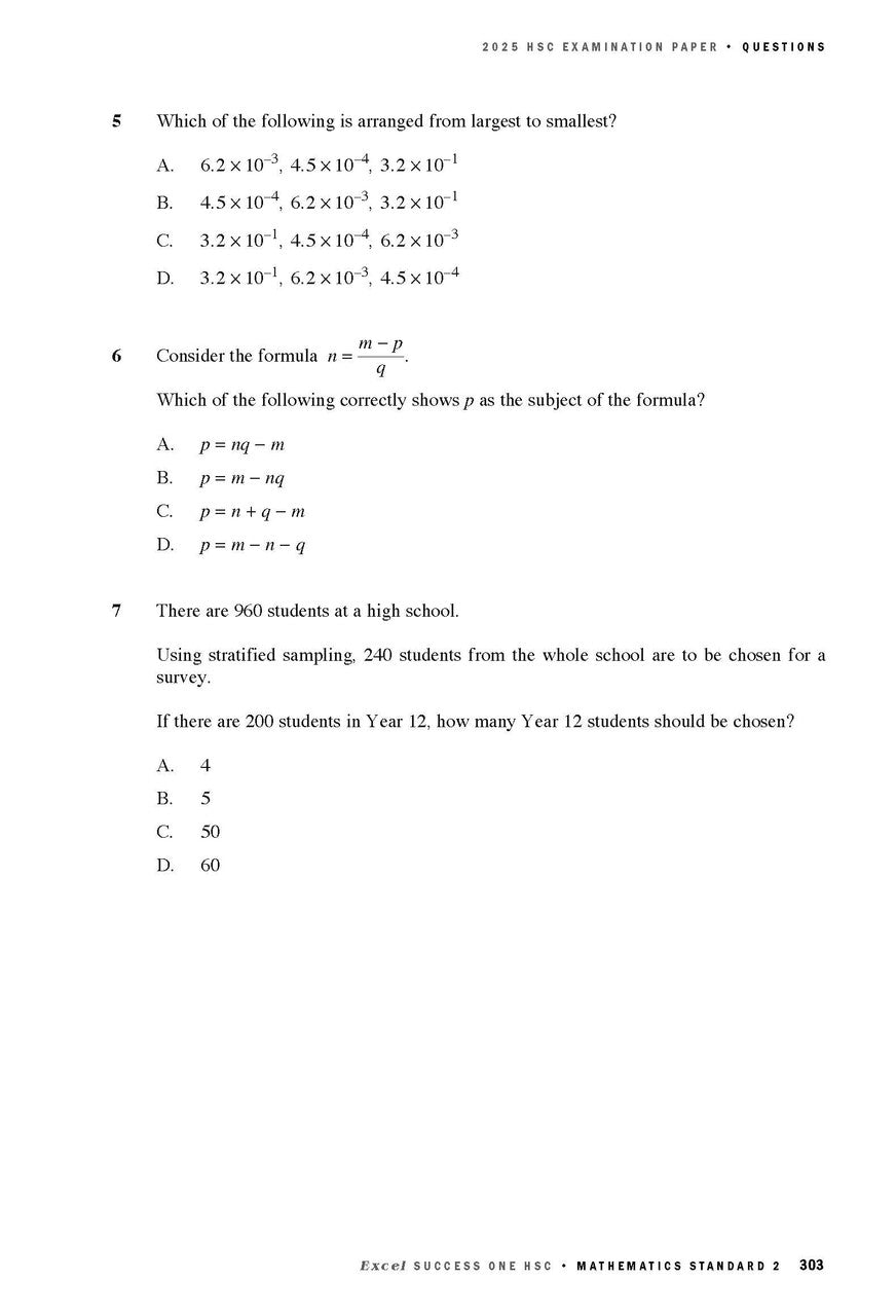 Sample interior page from Excel Success One HSC Mathematics Standard 2 2026 Edition as shown in the Pascal Press product gallery