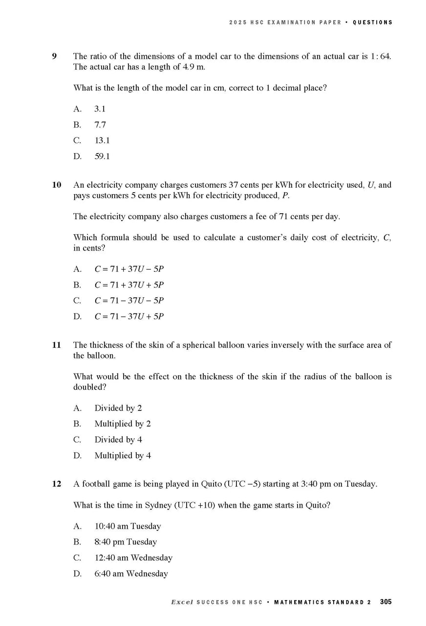 Sample interior page from Excel Success One HSC Mathematics Standard 2 2026 Edition as shown in the Pascal Press product gallery